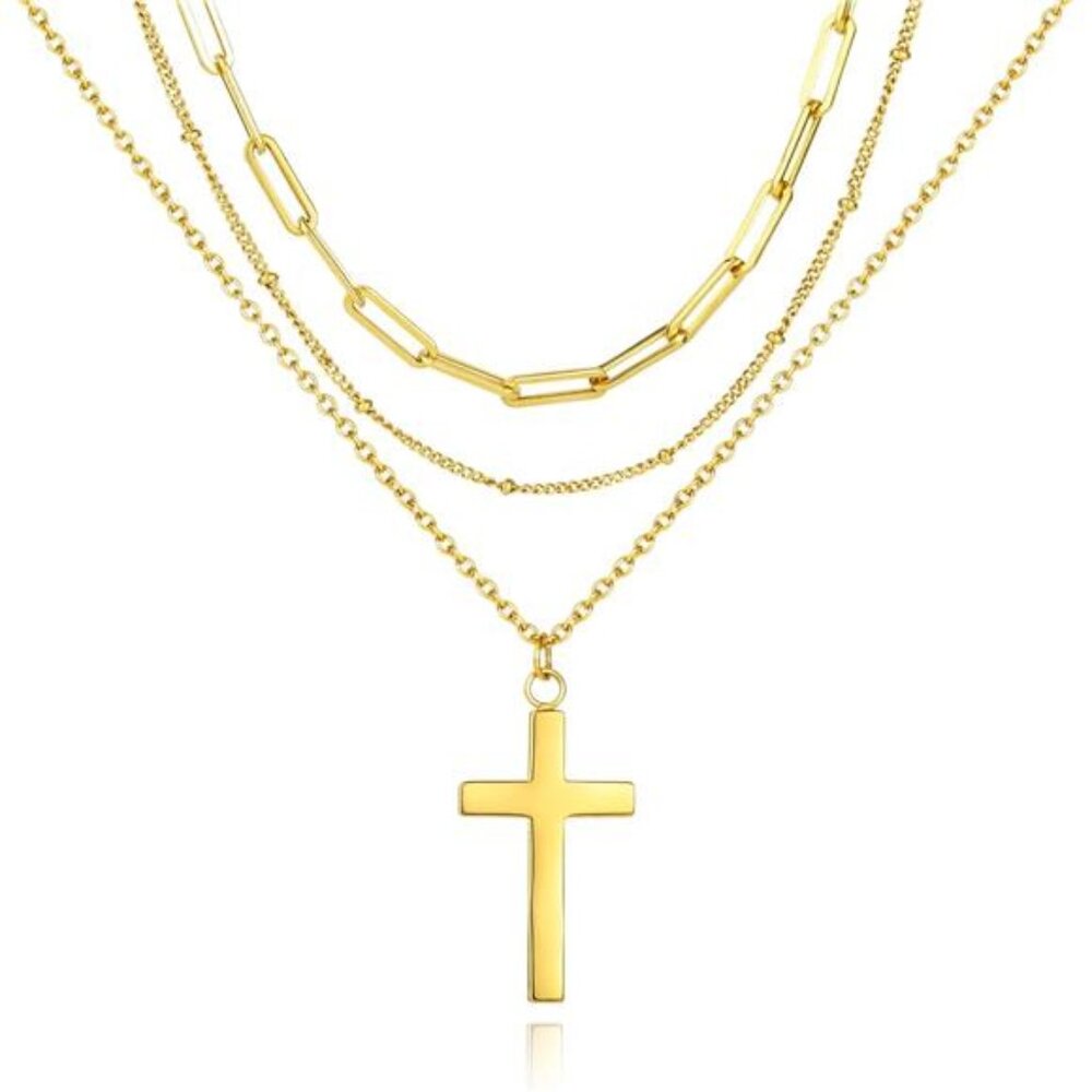 Gold Cross Necklace For Women Girls Trendy, Dainty Cross Layered Necklaces For